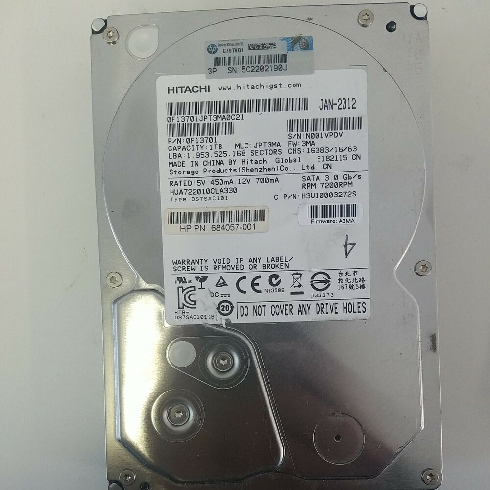 Hitachi 1TB 0F13701JPT3MA0C21 SATA 3.5" Hard Drive- HP P/N: 684057-001